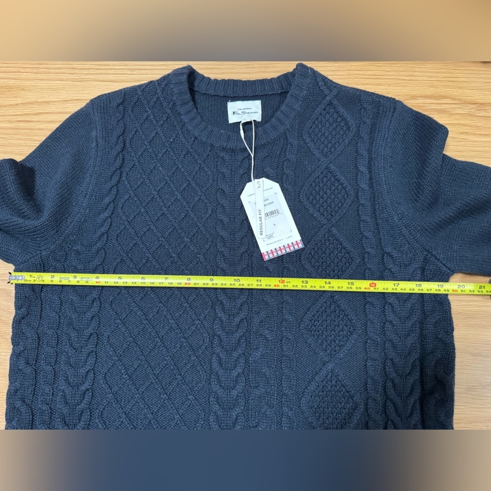 Ben Sherman Navy Cable Knit Wool Blend Sweater Men’s Small NWT - Picture 8 of 9